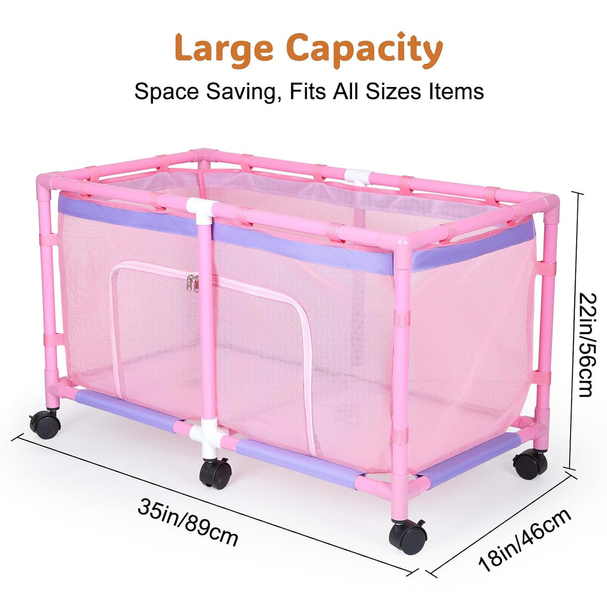 Toy Box for Girls Boys with See-Through Mesh & 360° Rotating Wheels
