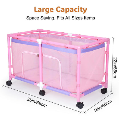 Toy Box for Girls Boys with See-Through Mesh & 360° Rotating Wheels