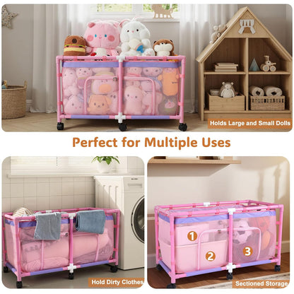 Toy Box for Girls Boys with See-Through Mesh & 360° Rotating Wheels