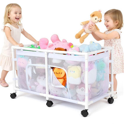 Toy Box for Girls Boys with See-Through Mesh & 360° Rotating Wheels