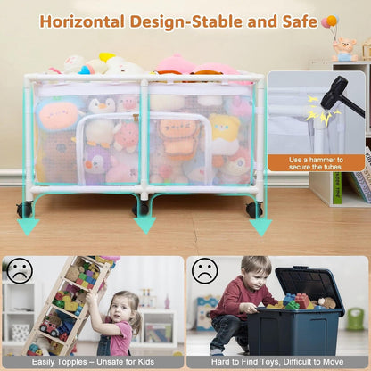 Toy Box for Girls Boys with See-Through Mesh & 360° Rotating Wheels