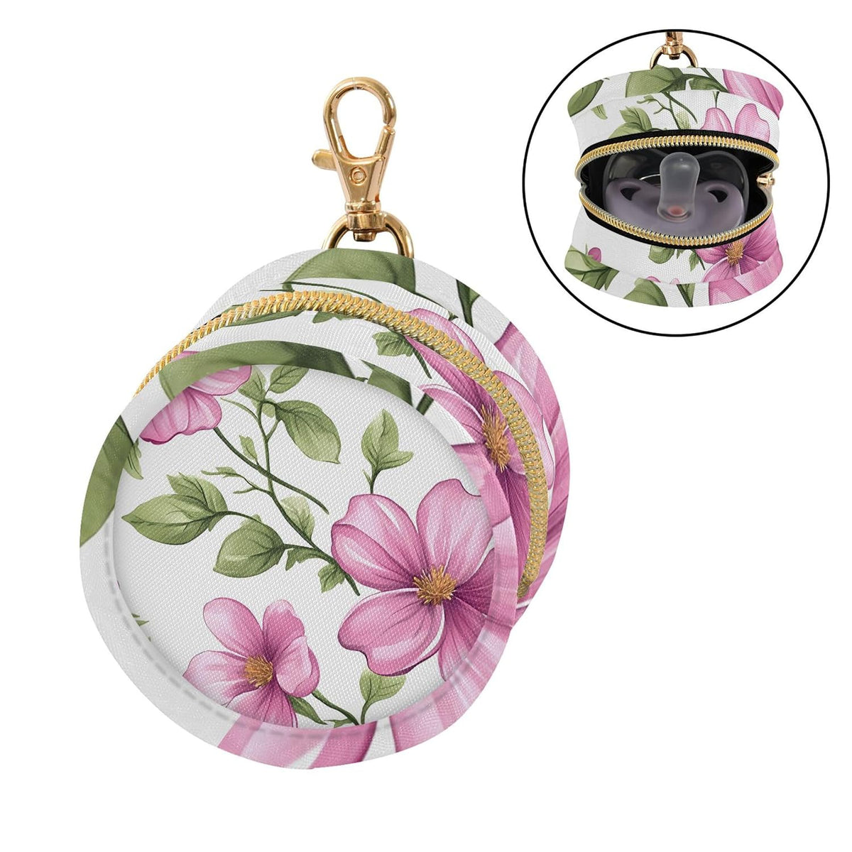 Pink Flowers Baby Pacifier Holder Case, Dustproof Portable Storage Box for Diaper Bag Purse, Pacifier Storage Container for Boys & Girls