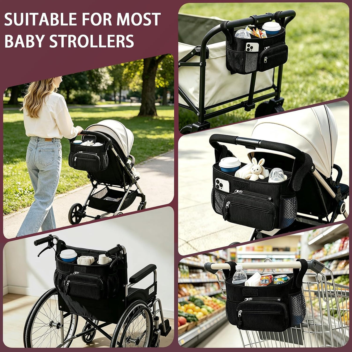 Femuar Universal Stroller Organizer, Stroller Caddy with Cup Holder