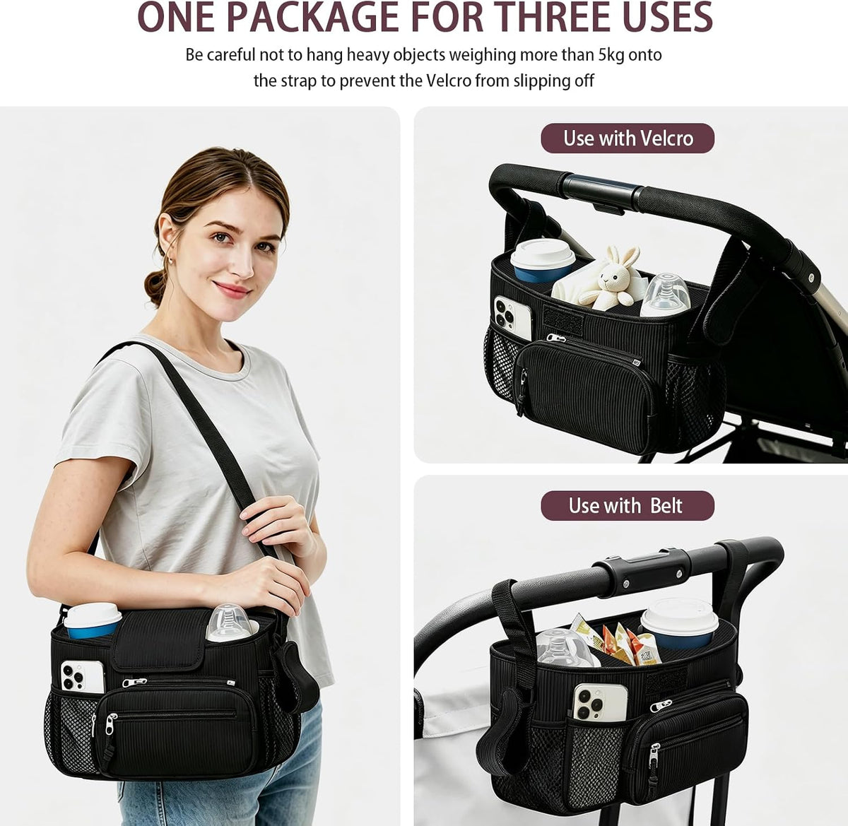 Femuar Universal Stroller Organizer, Stroller Caddy with Cup Holder