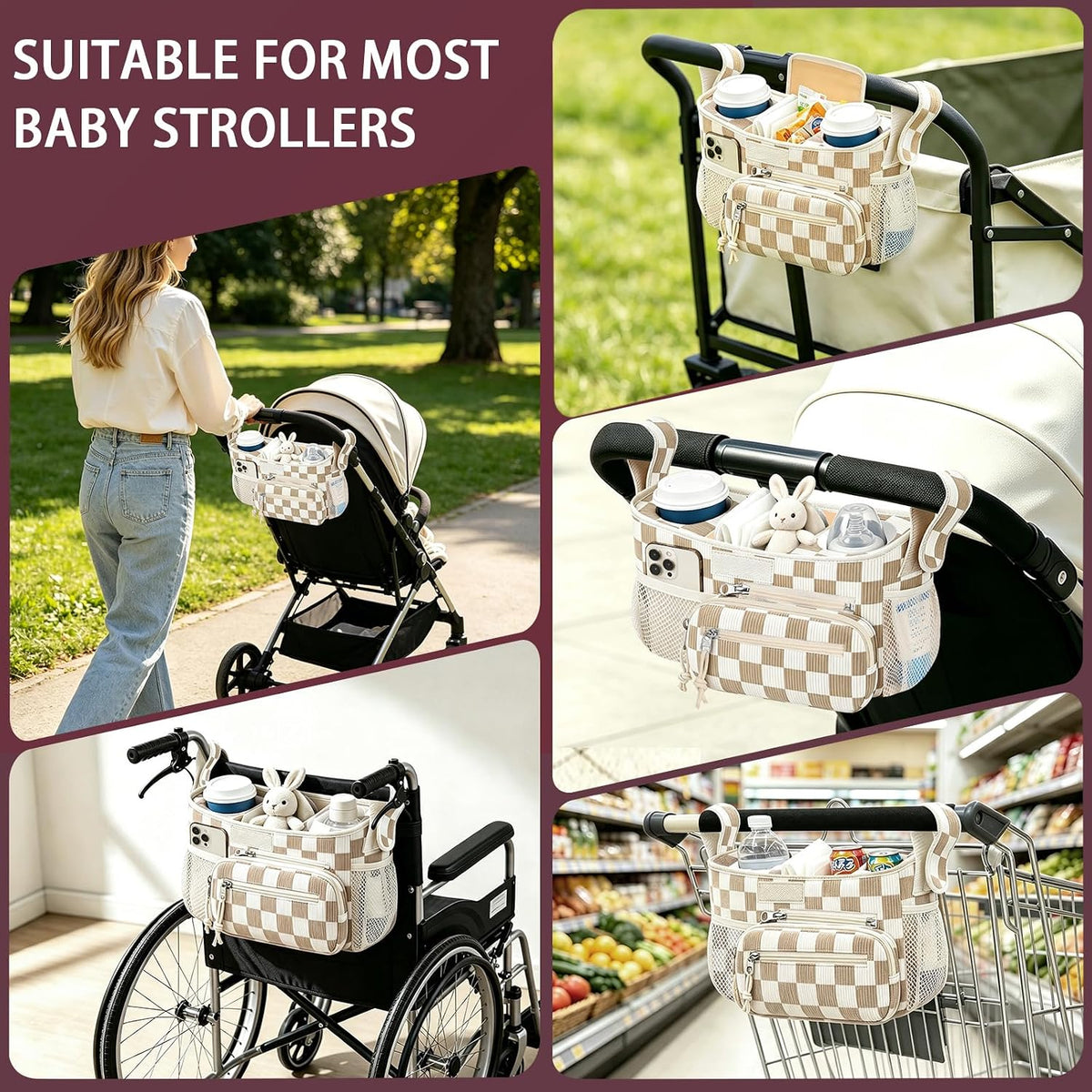 Femuar Universal Stroller Organizer, Stroller Caddy with Cup Holder