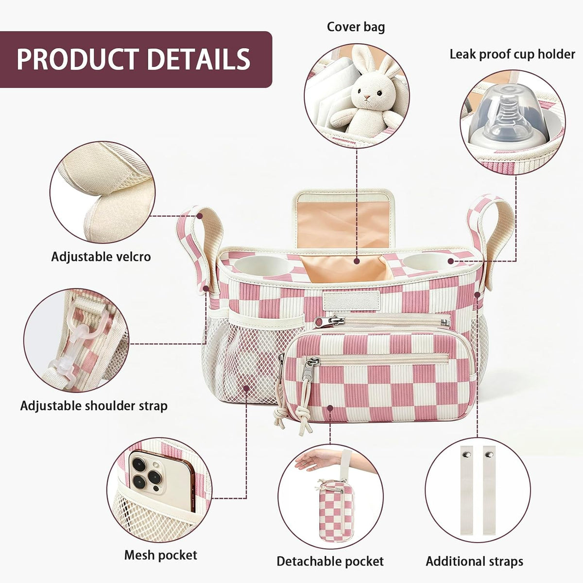 Femuar Universal Stroller Organizer, Stroller Caddy with Cup Holder