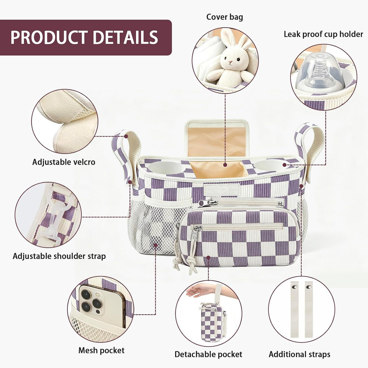Femuar Universal Stroller Organizer, Stroller Caddy with Cup Holder