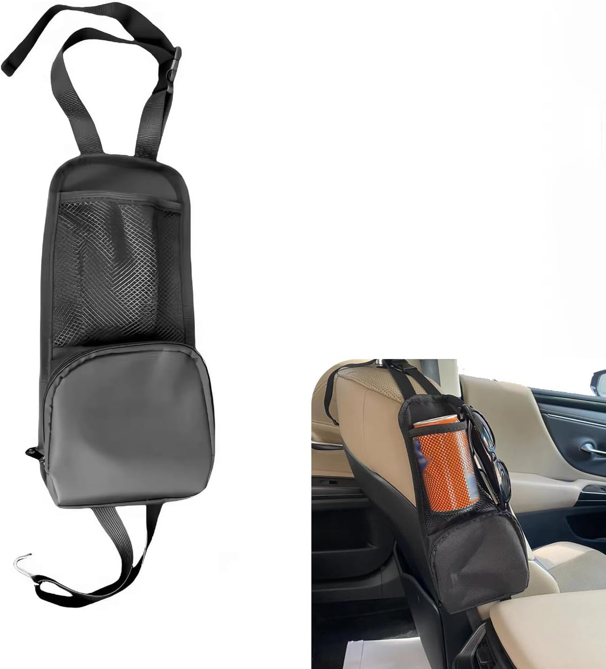 2PCS Car Seat Side Organizer, Multi-Pocket Storage Hanging Bag, Multifunctional Mesh Net Pocket, Holds Phones, Drink, Glasses, Wallet, for Cars, Trucks, Black