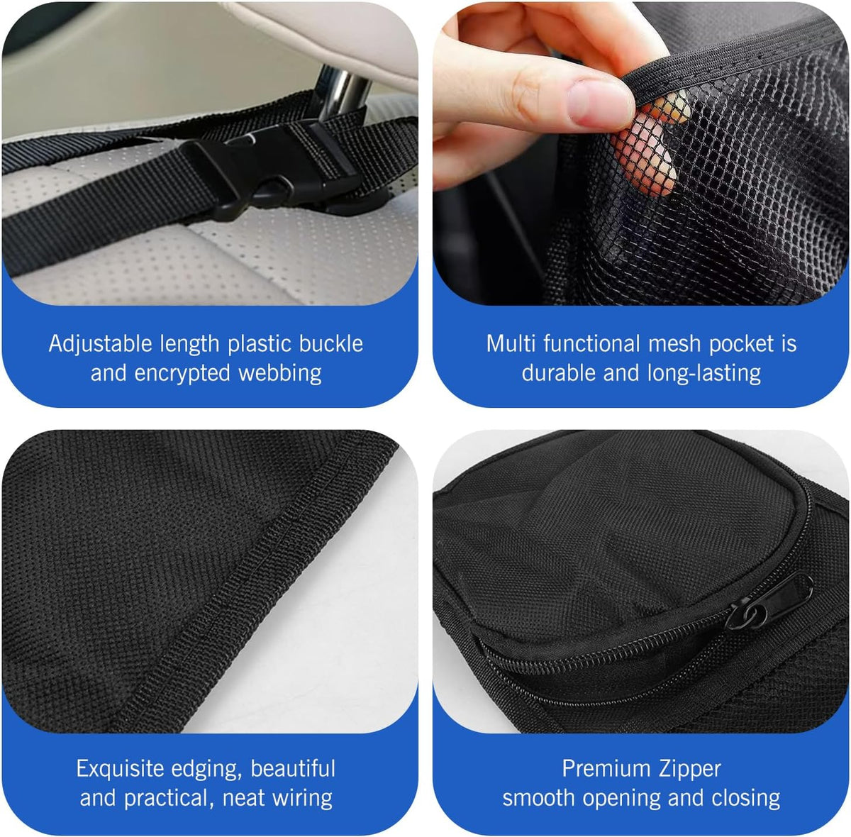 2PCS Car Seat Side Organizer, Multi-Pocket Storage Hanging Bag, Multifunctional Mesh Net Pocket, Holds Phones, Drink, Glasses, Wallet, for Cars, Trucks, Black