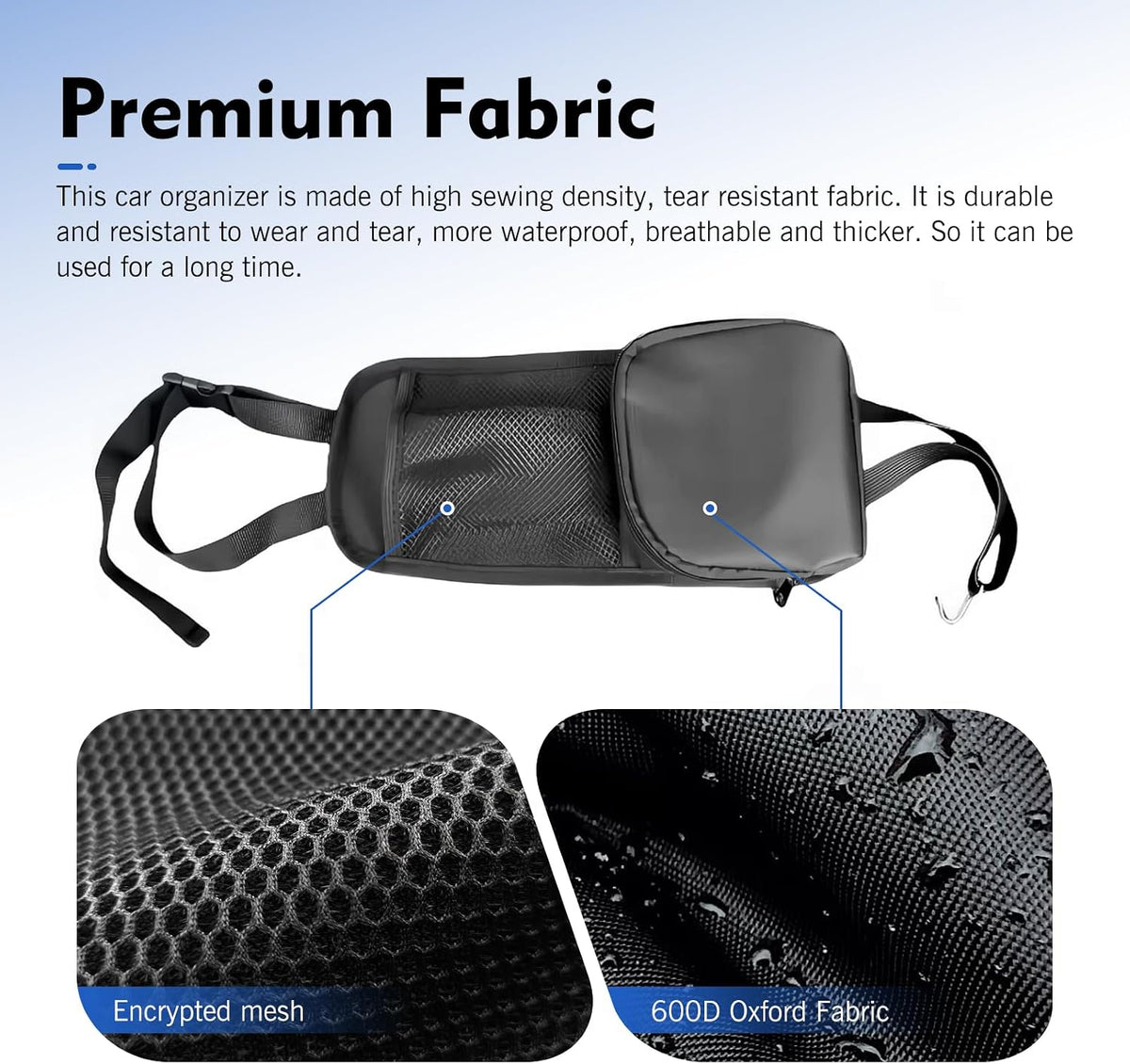 2PCS Car Seat Side Organizer, Multi-Pocket Storage Hanging Bag, Multifunctional Mesh Net Pocket, Holds Phones, Drink, Glasses, Wallet, for Cars, Trucks, Black