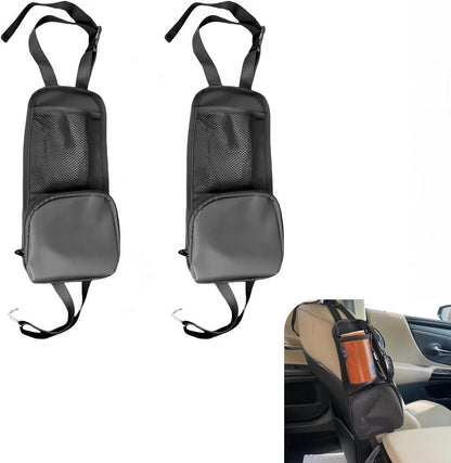 2PCS Car Seat Side Organizer, Multi-Pocket Storage Hanging Bag, Multifunctional Mesh Net Pocket, Holds Phones, Drink, Glasses, Wallet, for Cars, Trucks, Black