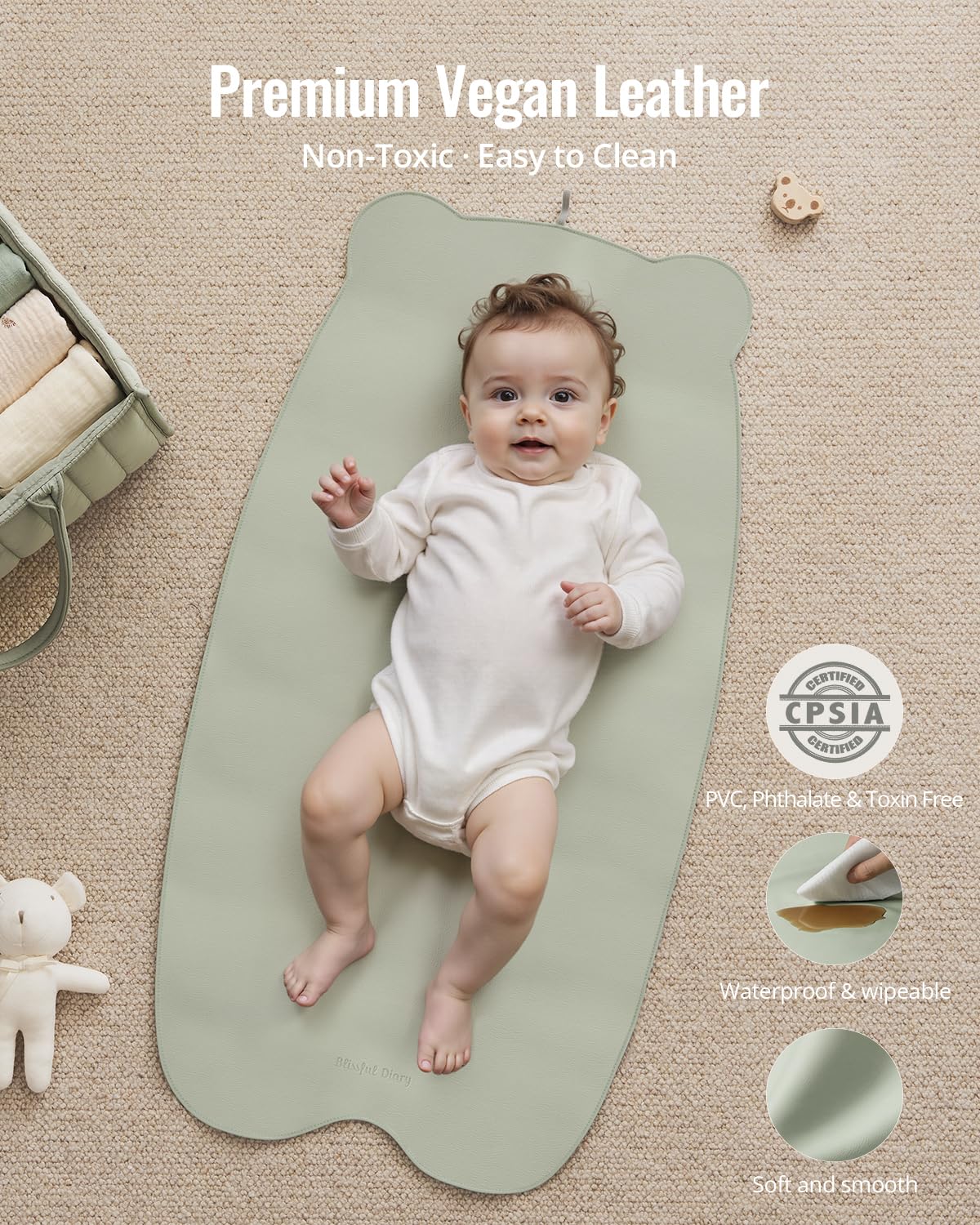Waterproof Portable Baby Changing Pad, Light Green