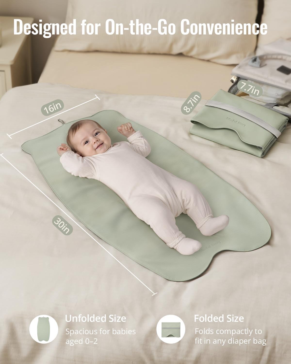 Waterproof Portable Baby Changing Pad, Light Green