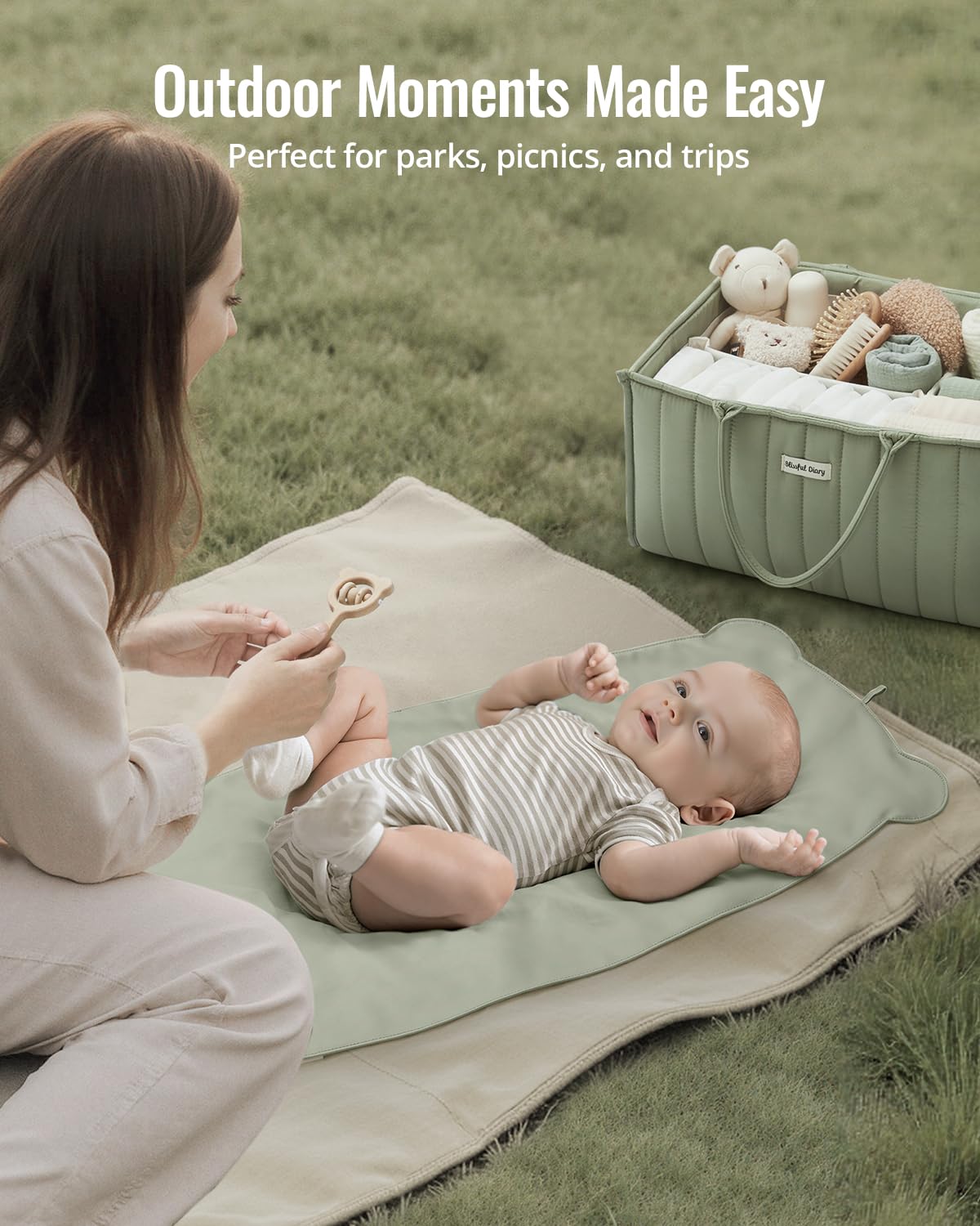 Waterproof Portable Baby Changing Pad, Light Green