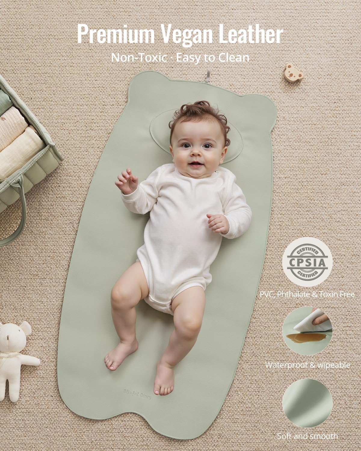 Waterproof Portable Baby Changing Pad, Light Green