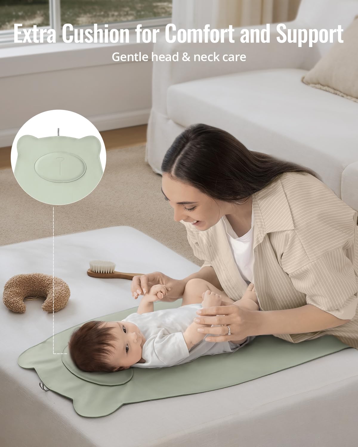 Waterproof Portable Baby Changing Pad, Light Green