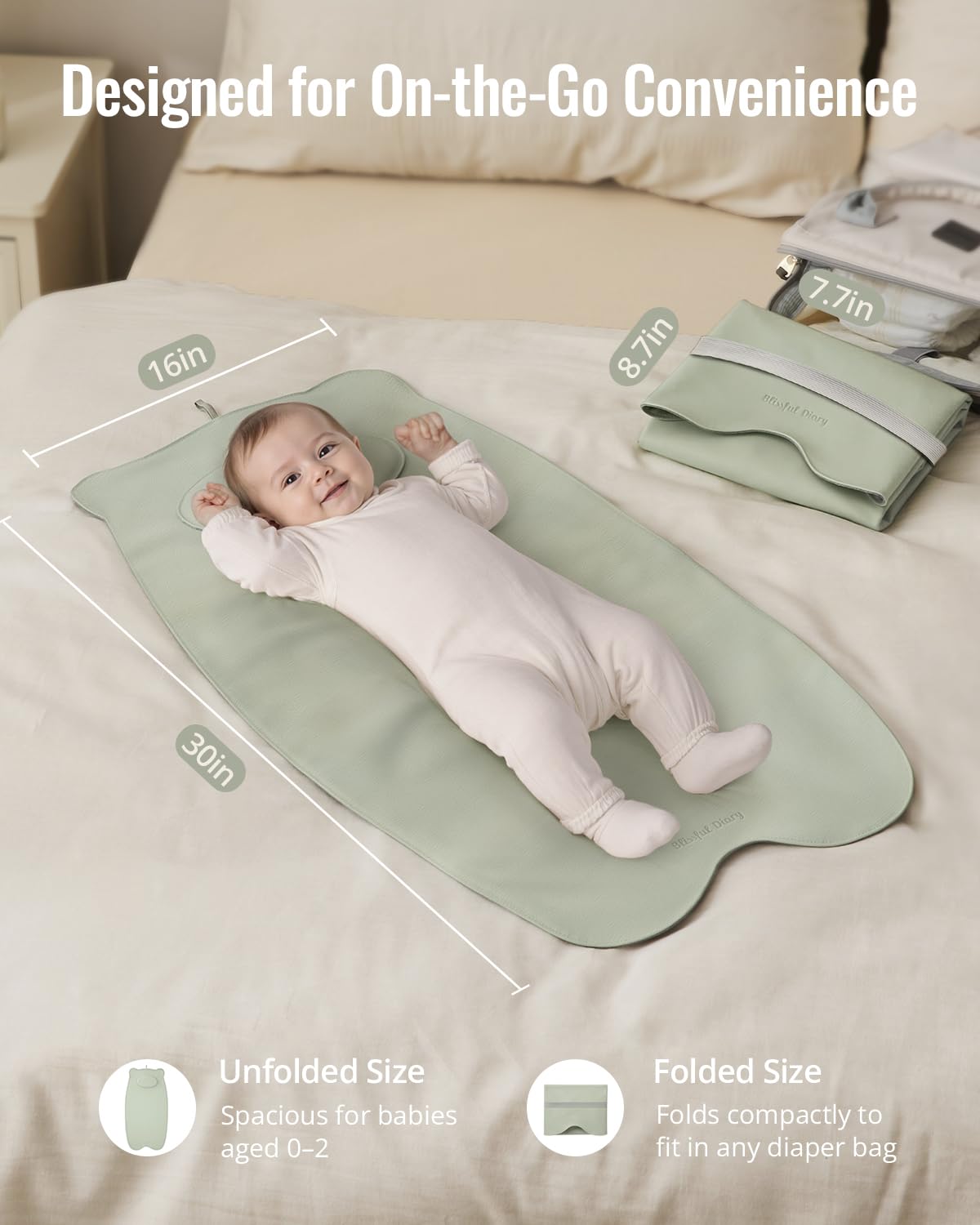 Waterproof Portable Baby Changing Pad, Light Green