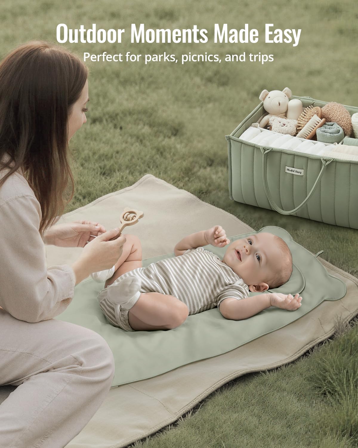 Waterproof Portable Baby Changing Pad, Light Green