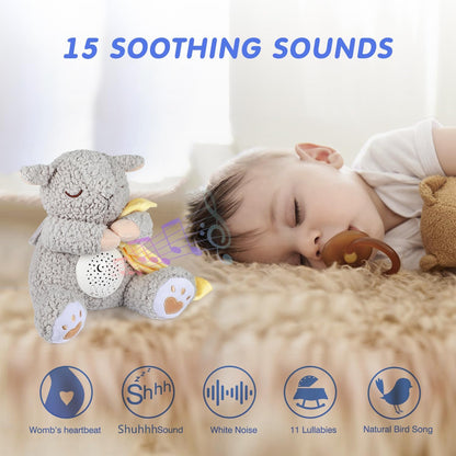 Baby White Noise Machine Stuffed Animal Toy, Mom's Heartbeat Lullabies Sheep Sleep Soother, Nursery Decor Night Light Projector, Toddler Crib Sleeping Aid, Babies Shower Gifts Portable
