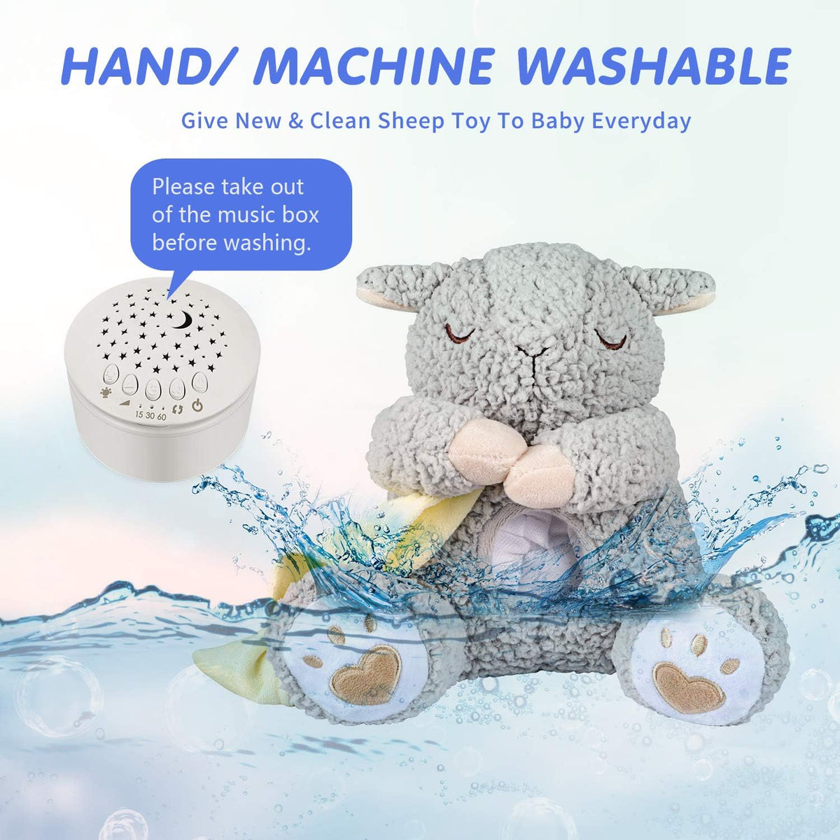 Baby White Noise Machine Stuffed Animal Toy, Mom's Heartbeat Lullabies Sheep Sleep Soother, Nursery Decor Night Light Projector, Toddler Crib Sleeping Aid, Babies Shower Gifts Portable