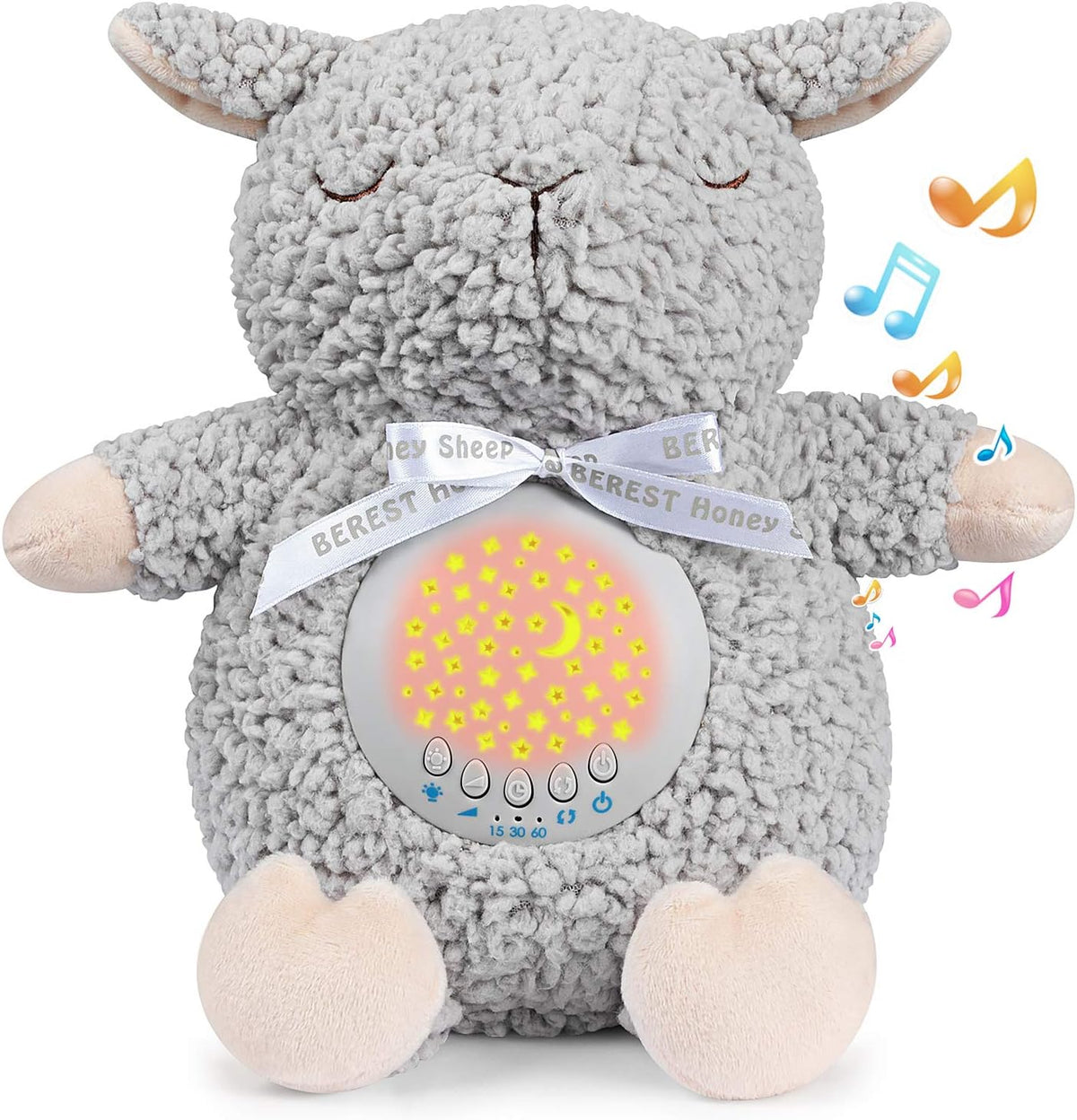 Baby White Noise Machine Stuffed Animal Toy, Mom's Heartbeat Lullabies Sheep Sleep Soother, Nursery Decor Night Light Projector, Toddler Crib Sleeping Aid, Babies Shower Gifts Portable
