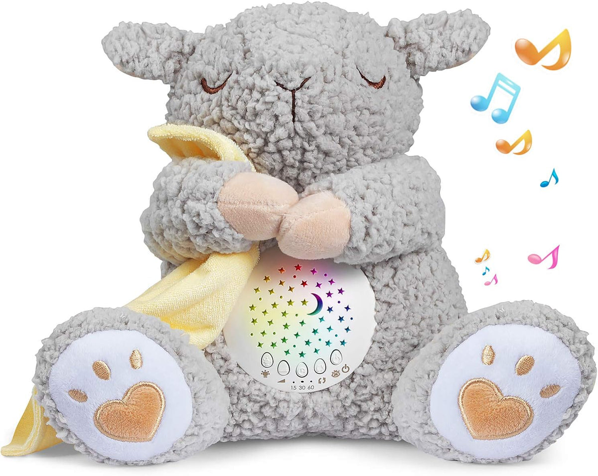 Baby White Noise Machine Stuffed Animal Toy, Mom's Heartbeat Lullabies Sheep Sleep Soother, Nursery Decor Night Light Projector, Toddler Crib Sleeping Aid, Babies Shower Gifts Portable
