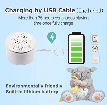 Baby White Noise Machine Stuffed Animal Toy, Mom's Heartbeat Lullabies Sheep Sleep Soother, Nursery Decor Night Light Projector, Toddler Crib Sleeping Aid, Babies Shower Gifts Portable