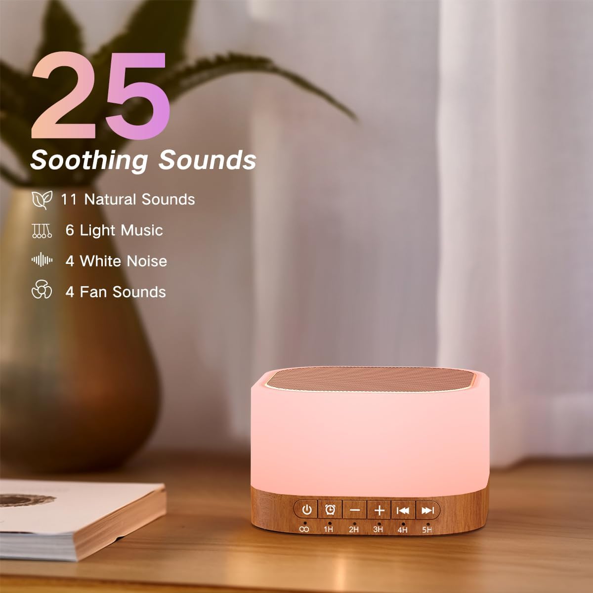 Sound Machine White Noise Machine with 25 Soothing Sounds 12 Colors Light with 10 Adjustable Levels 32 Adjustable Volumes 5 Timers Portable Sleep Machine for Adults Kids Baby (Wood)