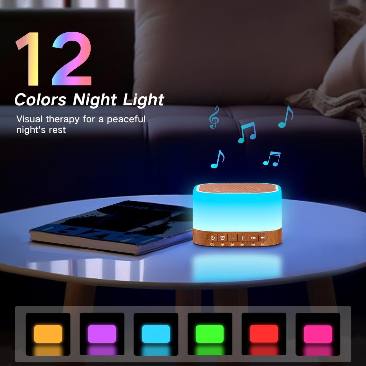 Sound Machine White Noise Machine with 25 Soothing Sounds 12 Colors Light with 10 Adjustable Levels 32 Adjustable Volumes 5 Timers Portable Sleep Machine for Adults Kids Baby (Wood)