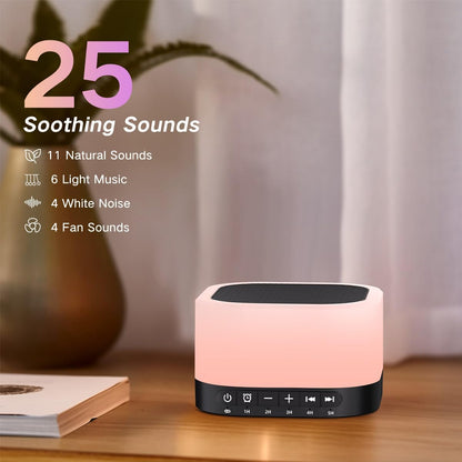 Sound Machine White Noise Machine with 25 Soothing Sounds 12 Colors Light with 10 Adjustable Levels 32 Adjustable Volumes 5 Timers Portable Sleep Machine for Adults Kids Baby (Wood)