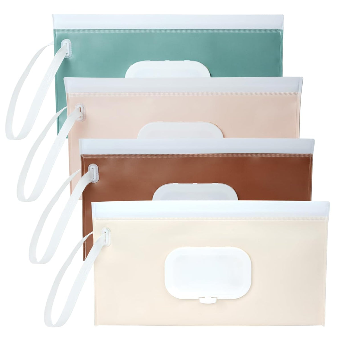 4 Pack Wipes Dispenser, Portable Baby Wipe Case, Refillable Baby Wipes Container, Wipe Holder, Keeps Wipes Fresh, Reusable Wet Wipe Pouch for Outdoor Outing, Camping, Hiking. PureColor