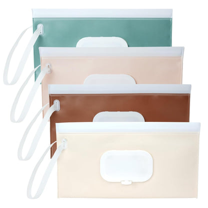 4 Pack Wipes Dispenser, Portable Baby Wipe Case, Refillable Baby Wipes Container, Wipe Holder, Keeps Wipes Fresh, Reusable Wet Wipe Pouch for Outdoor Outing, Camping, Hiking. PureColor