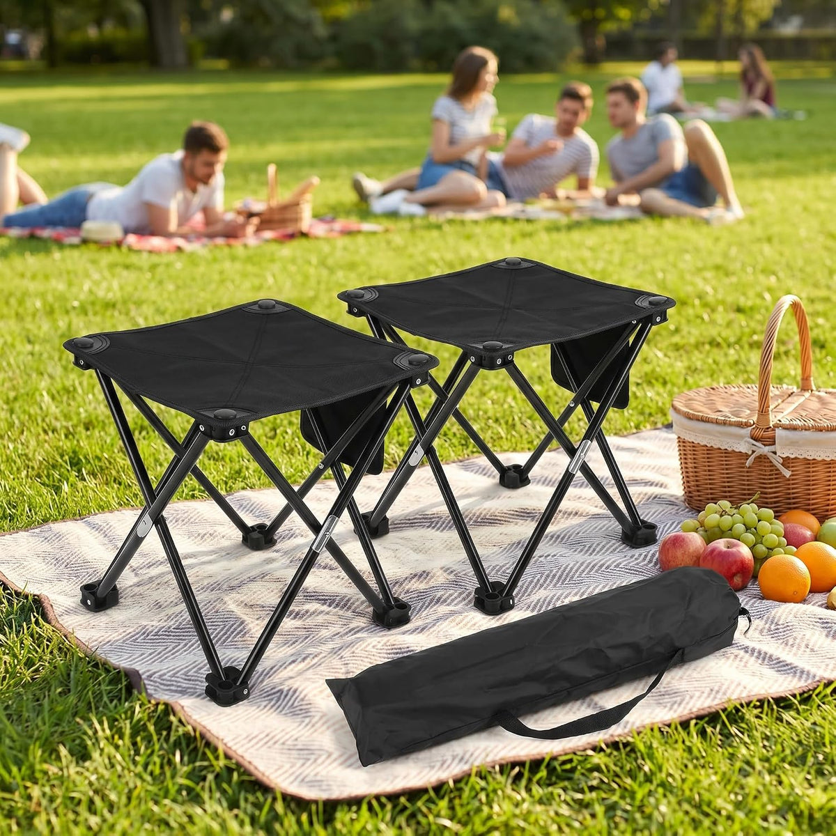 Portable Folding Camping Stool w/Foot Rest, Lightweight Mini Chair