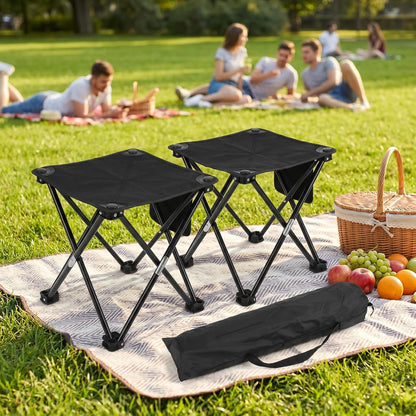 Portable Folding Camping Stool w/Foot Rest, Lightweight Mini Chair