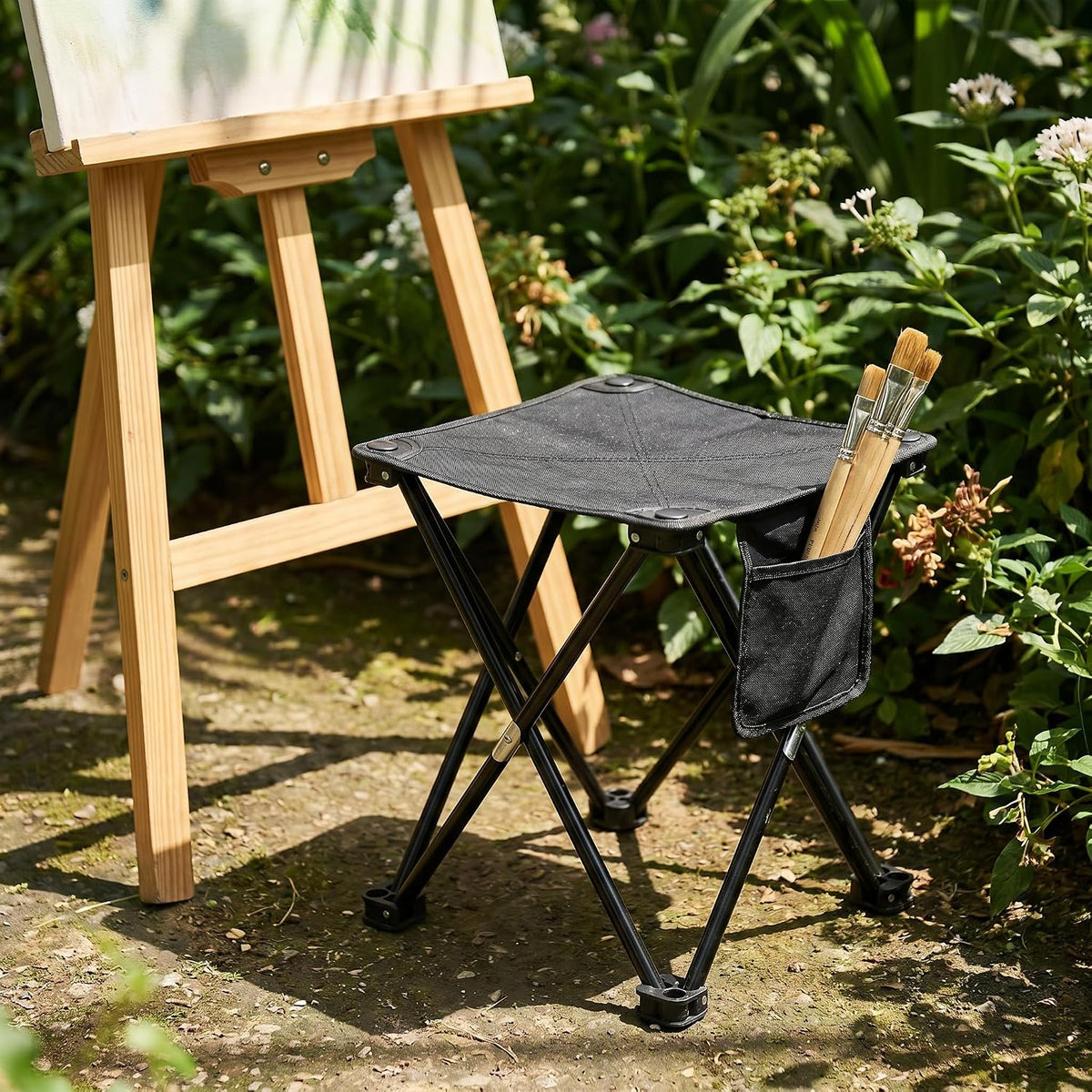 Portable Folding Camping Stool w/Foot Rest, Lightweight Mini Chair