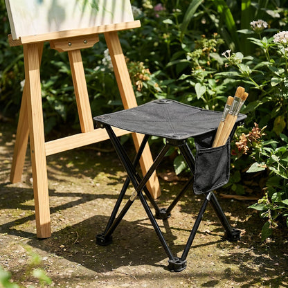 Portable Folding Camping Stool w/Foot Rest, Lightweight Mini Chair