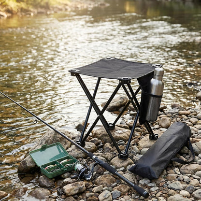Portable Folding Camping Stool w/Foot Rest, Lightweight Mini Chair