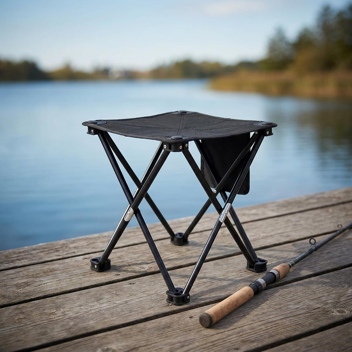 Portable Folding Camping Stool w/Foot Rest, Lightweight Mini Chair