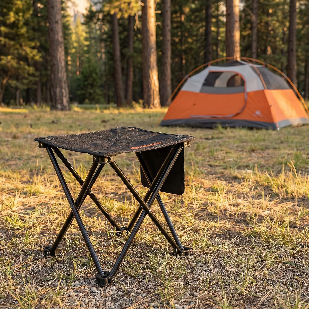 Portable Folding Camping Stool w/Foot Rest, Lightweight Mini Chair