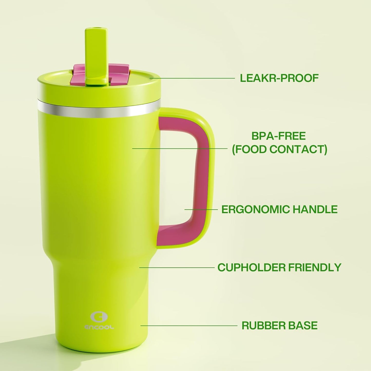 32 oz Tumbler with Handle and Straw: Stainless Steel Insulated Tumbler Keeps Cold for 24 Hours, Leakproof Travel Cup Fits in Cup Holder and BPA-Free,Brook Green