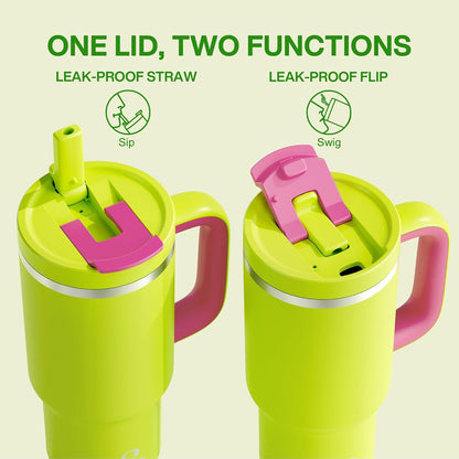 32 oz Tumbler with Handle and Straw: Stainless Steel Insulated Tumbler Keeps Cold for 24 Hours, Leakproof Travel Cup Fits in Cup Holder and BPA-Free,Brook Green