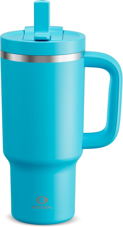 32 oz Tumbler with Handle and Straw: Stainless Steel Insulated Tumbler Keeps Cold for 24 Hours, Leakproof Travel Cup Fits in Cup Holder and BPA-Free,Brook Green