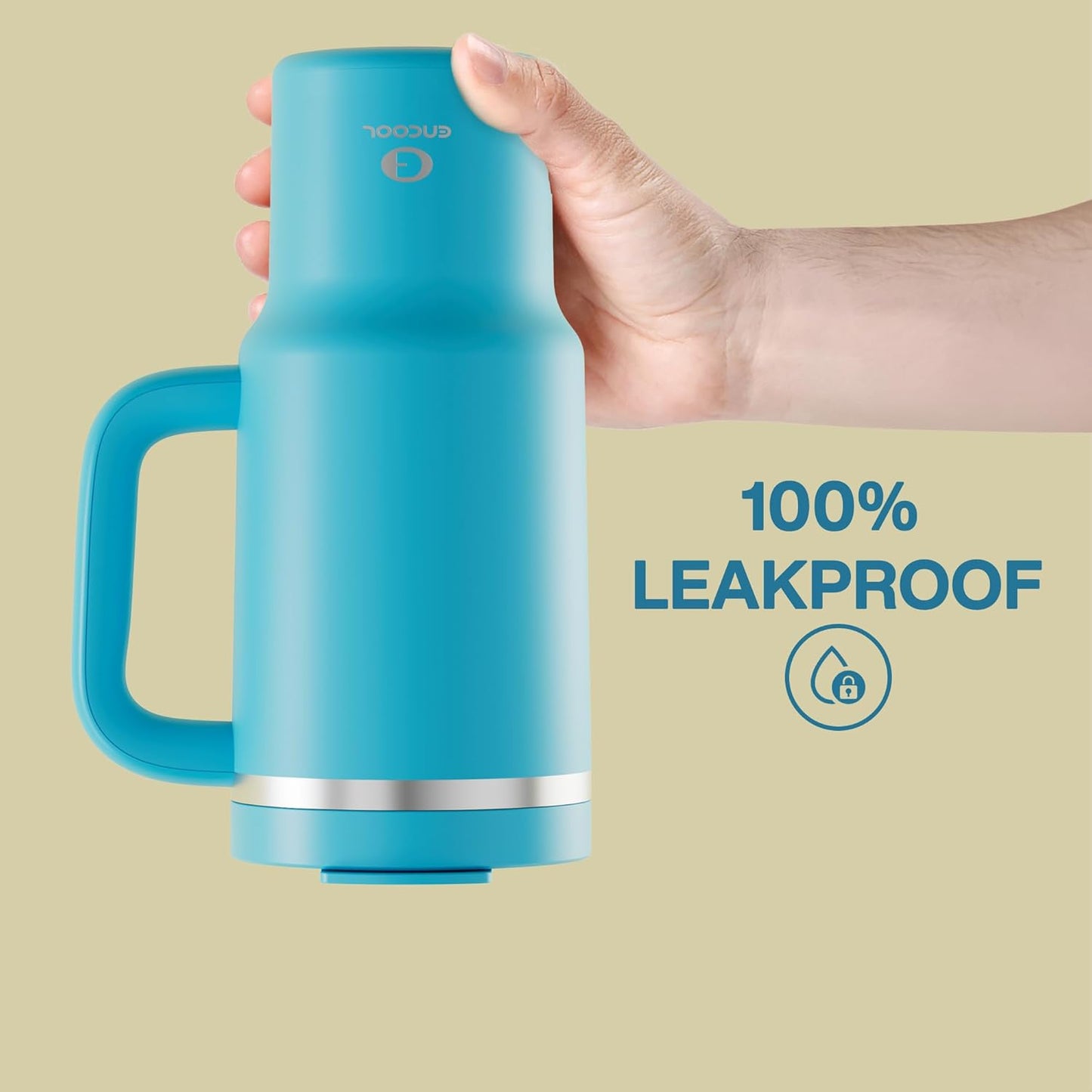 32 oz Tumbler with Handle and Straw: Stainless Steel Insulated Tumbler Keeps Cold for 24 Hours, Leakproof Travel Cup Fits in Cup Holder and BPA-Free,Brook Green