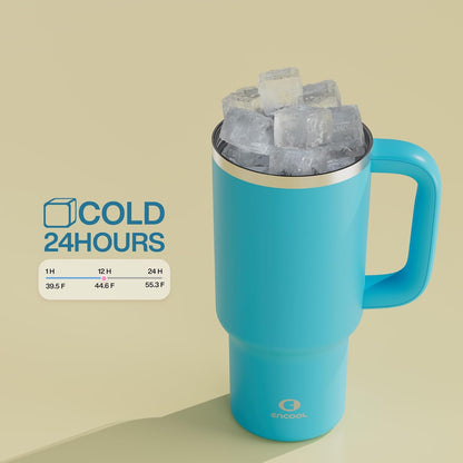 32 oz Tumbler with Handle and Straw: Stainless Steel Insulated Tumbler Keeps Cold for 24 Hours, Leakproof Travel Cup Fits in Cup Holder and BPA-Free,Brook Green