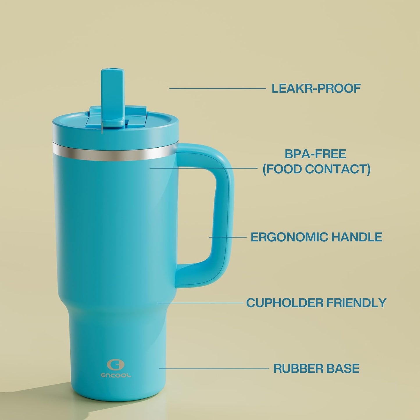 32 oz Tumbler with Handle and Straw: Stainless Steel Insulated Tumbler Keeps Cold for 24 Hours, Leakproof Travel Cup Fits in Cup Holder and BPA-Free,Brook Green