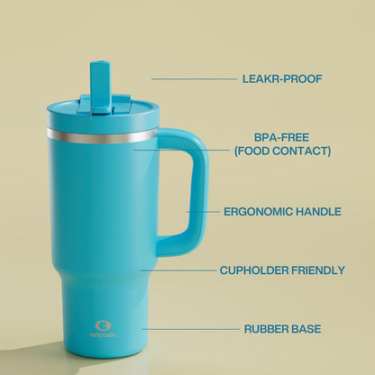 32 oz Tumbler with Handle and Straw: Stainless Steel Insulated Tumbler Keeps Cold for 24 Hours, Leakproof Travel Cup Fits in Cup Holder and BPA-Free,Brook Green
