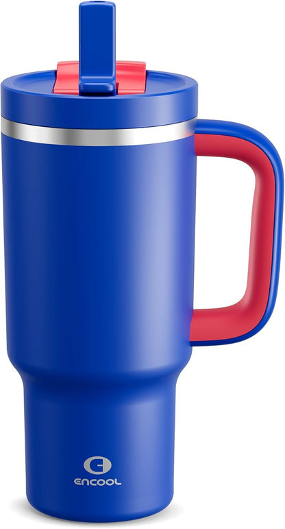 32 oz Tumbler with Handle and Straw: Stainless Steel Insulated Tumbler Keeps Cold for 24 Hours, Leakproof Travel Cup Fits in Cup Holder and BPA-Free,Brook Green