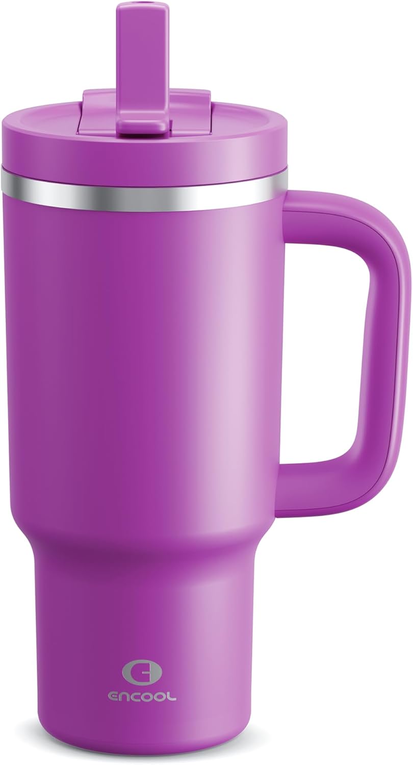 32 oz Tumbler with Handle and Straw: Stainless Steel Insulated Tumbler Keeps Cold for 24 Hours, Leakproof Travel Cup Fits in Cup Holder and BPA-Free,Brook Green