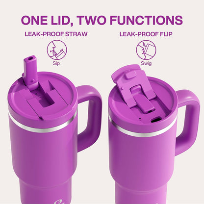 32 oz Tumbler with Handle and Straw: Stainless Steel Insulated Tumbler Keeps Cold for 24 Hours, Leakproof Travel Cup Fits in Cup Holder and BPA-Free,Brook Green