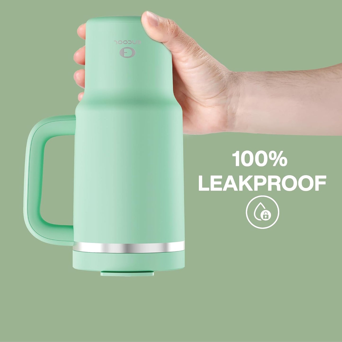 32 oz Tumbler with Handle and Straw: Stainless Steel Insulated Tumbler Keeps Cold for 24 Hours, Leakproof Travel Cup Fits in Cup Holder and BPA-Free,Brook Green